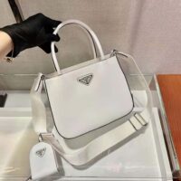 Prada Women Brushed Leather Handbag Nylon Lining-white (1)