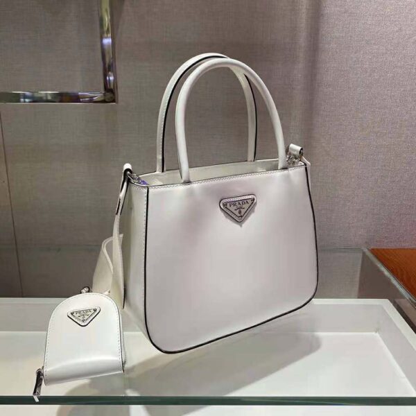 Prada Women Brushed Leather Handbag Nylon Lining-white (4)