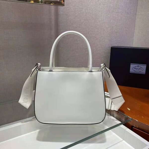 Prada Women Brushed Leather Handbag Nylon Lining-white (5)