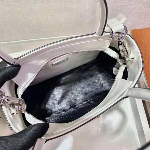 Prada Women Brushed Leather Handbag Nylon Lining-white (7)