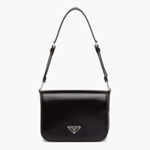 Prada Women Brushed Leather Shoulder Bag-Black