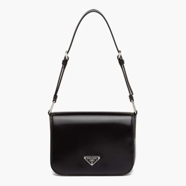 Prada Women Brushed Leather Shoulder Bag-Black (1)