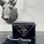 Prada Women Brushed Leather Shoulder Bag-Black - Bild 4