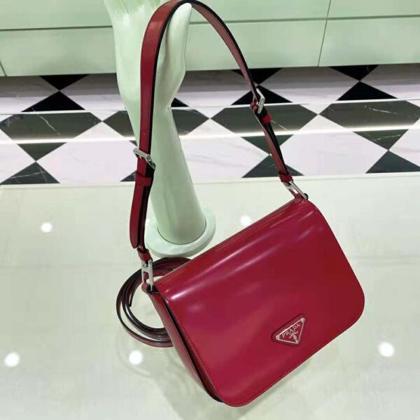 Prada Women Brushed Leather Shoulder Bag-Red (2)