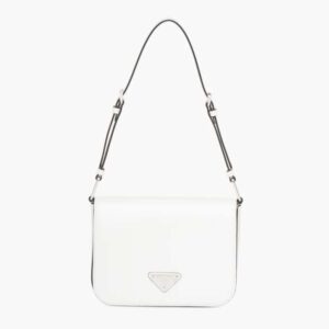 Prada Women Brushed Leather Shoulder Bag-White