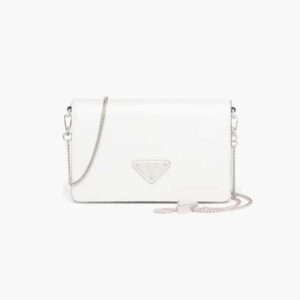 Prada Women Brushed Leather Shoulder Bag-White