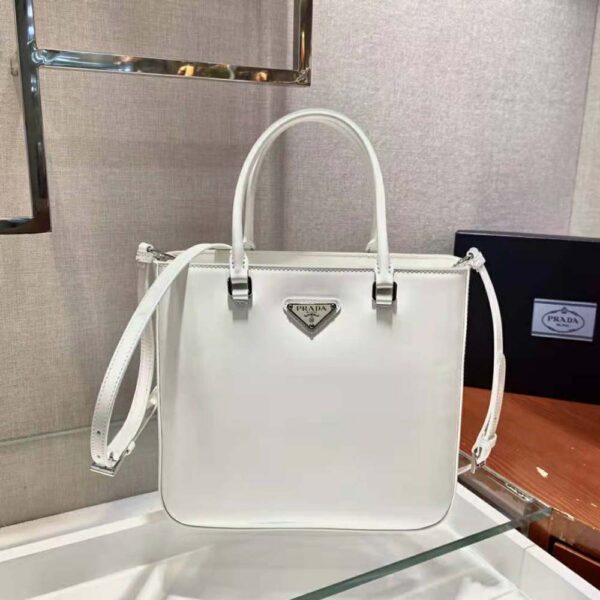 Prada Women Brushed Leather Tote Bag-White (2)