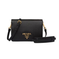 Prada Women Calf Leather Shoulder Bag-black