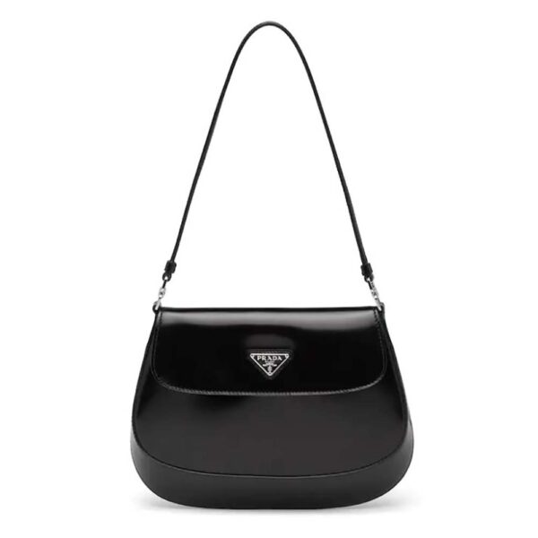 Prada Women Cleo Brushed Leather Dhoulder Bag with Flap-black (1)
