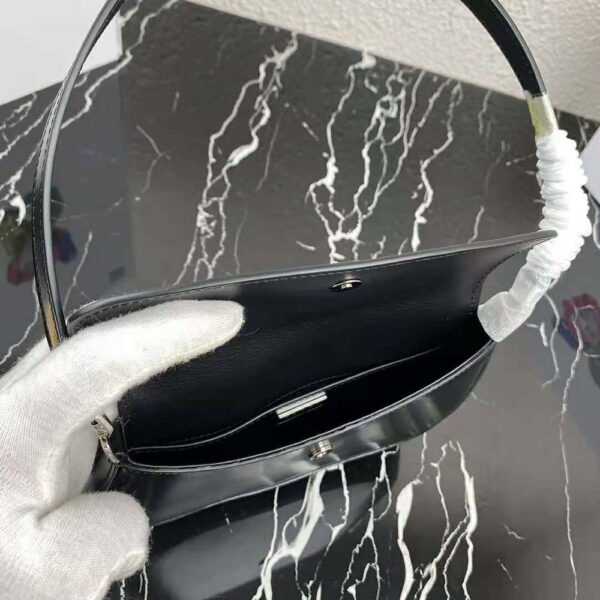 Prada Women Cleo Brushed Leather Dhoulder Bag with Flap-black (7)