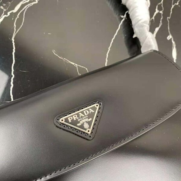 Prada Women Cleo Brushed Leather Dhoulder Bag with Flap-black (8)