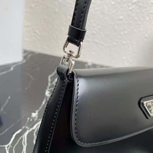 Prada Women Cleo Brushed Leather Dhoulder Bag with Flap-black (9)