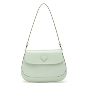 Prada Women Cleo Brushed Leather Dhoulder Bag with Flap-Lime