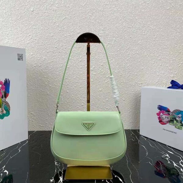 Prada Women Cleo Brushed Leather Dhoulder Bag with Flap-lime (2)