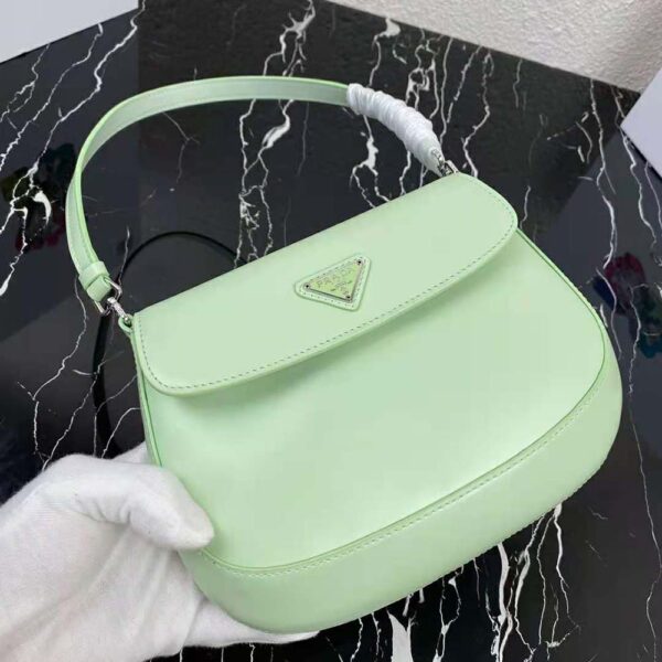 Prada Women Cleo Brushed Leather Dhoulder Bag with Flap-lime (5)