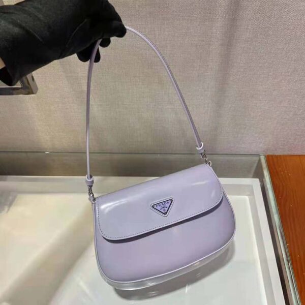 Prada Women Cleo Brushed Leather Shoulder Bag with Flap-Purple (3)