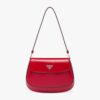 Prada Women Cleo Brushed Leather Shoulder Bag with Flap-Red