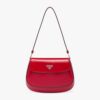 Prada Women Cleo Brushed Leather Shoulder Bag with Flap-Red