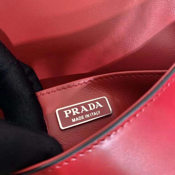 Prada Women Cleo Brushed Leather Shoulder Bag with Flap-Red (10)