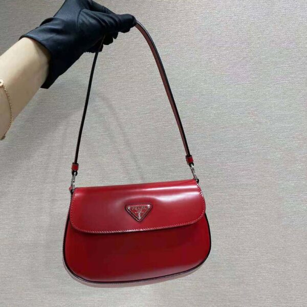 Prada Women Cleo Brushed Leather Shoulder Bag with Flap-Red (2)