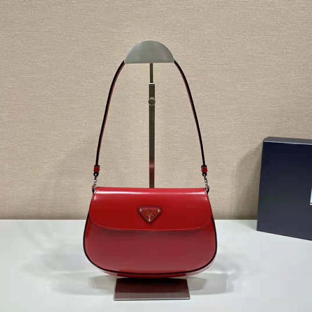 Prada Mini Shoulder Bag In Brushed Leather in Red