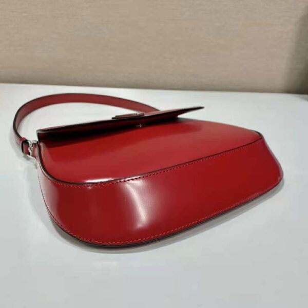 Prada Women Cleo Brushed Leather Shoulder Bag with Flap-Red (5)