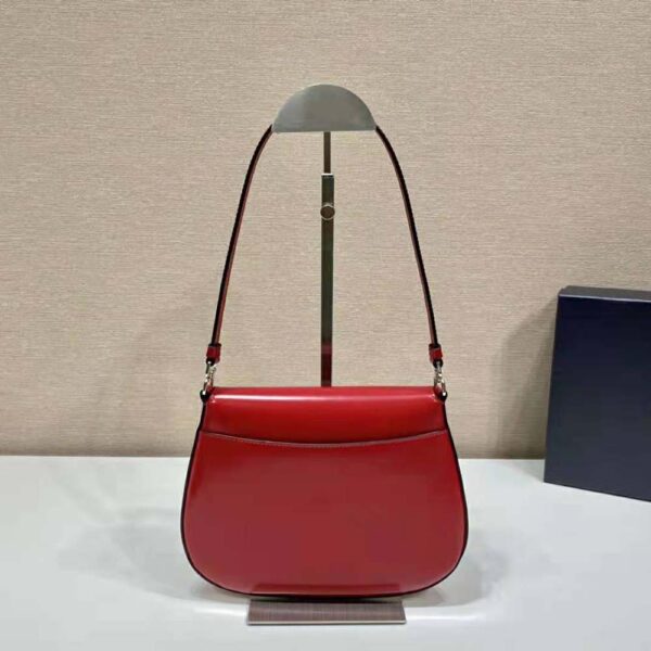 Prada Women Cleo Brushed Leather Shoulder Bag with Flap-Red (6)