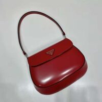 Prada Women Cleo Brushed Leather Shoulder Bag with Flap-Red (1)