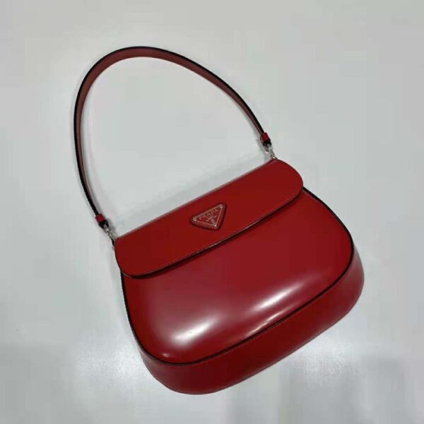 Prada Women Cleo Brushed Leather Shoulder Bag with Flap-Red (7)