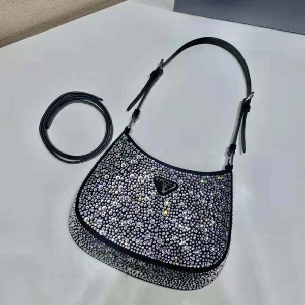 Prada Women Cleo Satin Bag with Appliques-Black (4)