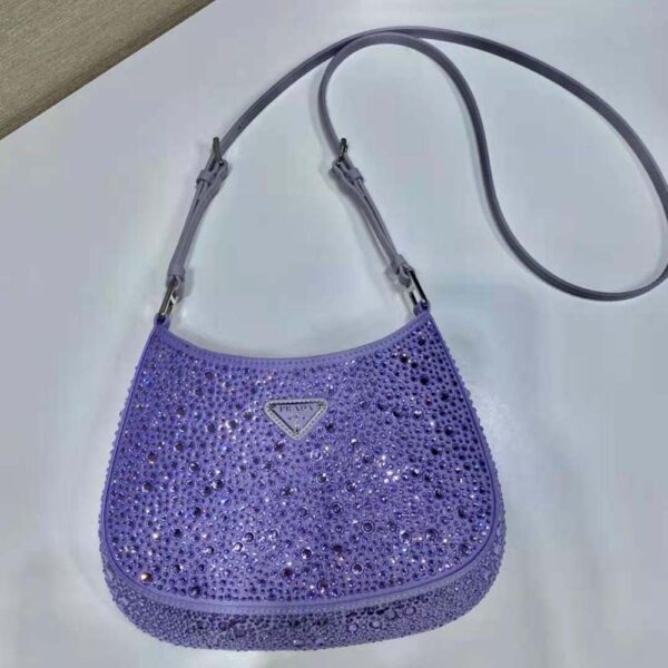 Prada Women Cleo Satin Bag with Appliques-Purple (5)