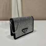 Prada Women Crystal-Studded Card Holder with Shoulder Strap-Black - Imagen 5