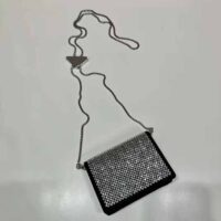 Prada Women Crystal-Studded Card Holder with Shoulder Strap-Black (1)