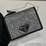 Prada Women Crystal-Studded Card Holder with Shoulder Strap-Black - Imagen 6