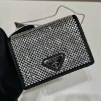 Prada Women Crystal-Studded Card Holder with Shoulder Strap-Black (1)