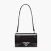 Prada Women Embleme Brushed-Leather Bag-Black