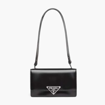 Prada Women Embleme Brushed-Leather Bag-Black