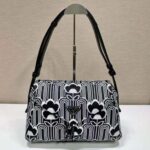 Prada Women Jacquard Knit and Leather Prada Signaux Bag-Black - Image 2