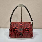 Prada Women Jacquard Knit and Leather Prada Signaux Bag-Red - Imagen 2