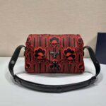 Prada Women Jacquard Knit and Leather Prada Signaux Bag-Red - Imagen 3