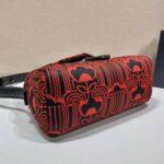 Prada Women Jacquard Knit and Leather Prada Signaux Bag-Red - Imagen 6