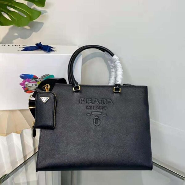 Prada Women Large Saffiano Leather Handbag-Black (9)