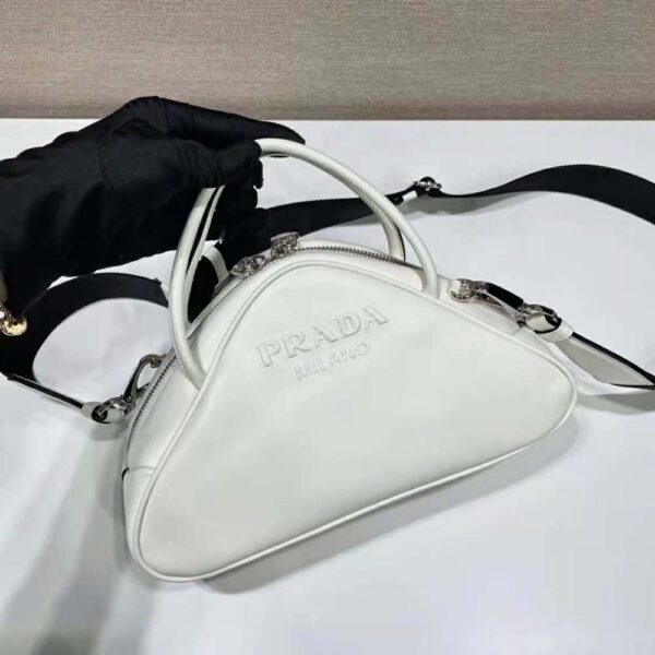 Prada Women Leather Prada Triangle Bag-White (4)