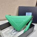 Prada Women Leather Triangle Leather Pouch-Green – Image 5