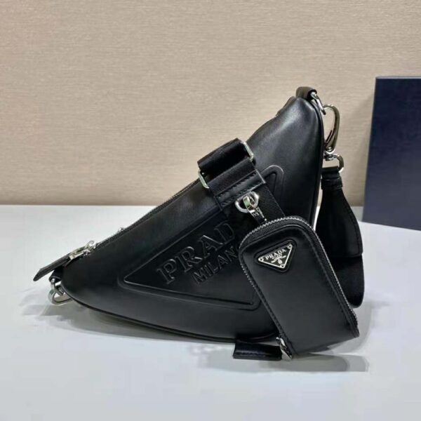 Prada Women Leather Triangle Shoulder Bag-Black (2)