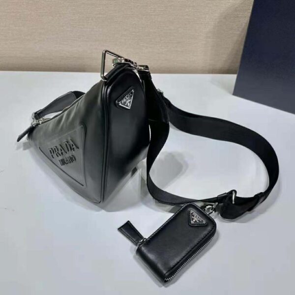 Prada Women Leather Triangle Shoulder Bag-Black (5)