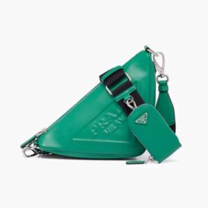 Prada Women Leather Triangle Shoulder Bag-Green