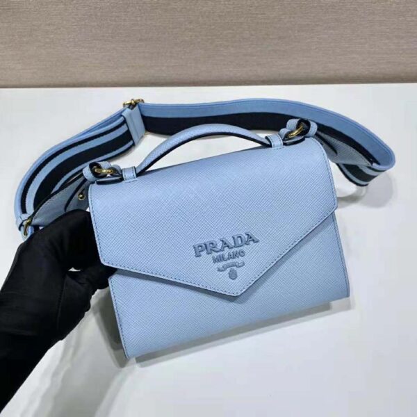 Prada Women Monochrome Saffiano and Leather Bag-Blue (4)
