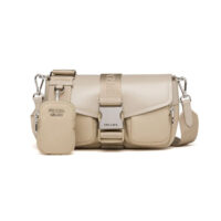 Prada Women Pocket Nylon and Brushed Leather Bag