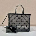 Prada Women Polka-Dot Mesh Tote Bag-Black - immagine 2